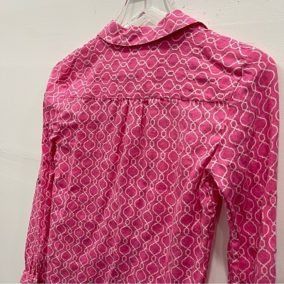 Charter Club Luxury Linen Button Down Long Sleeve Shirt Pink Printed - Picture 5 of 7